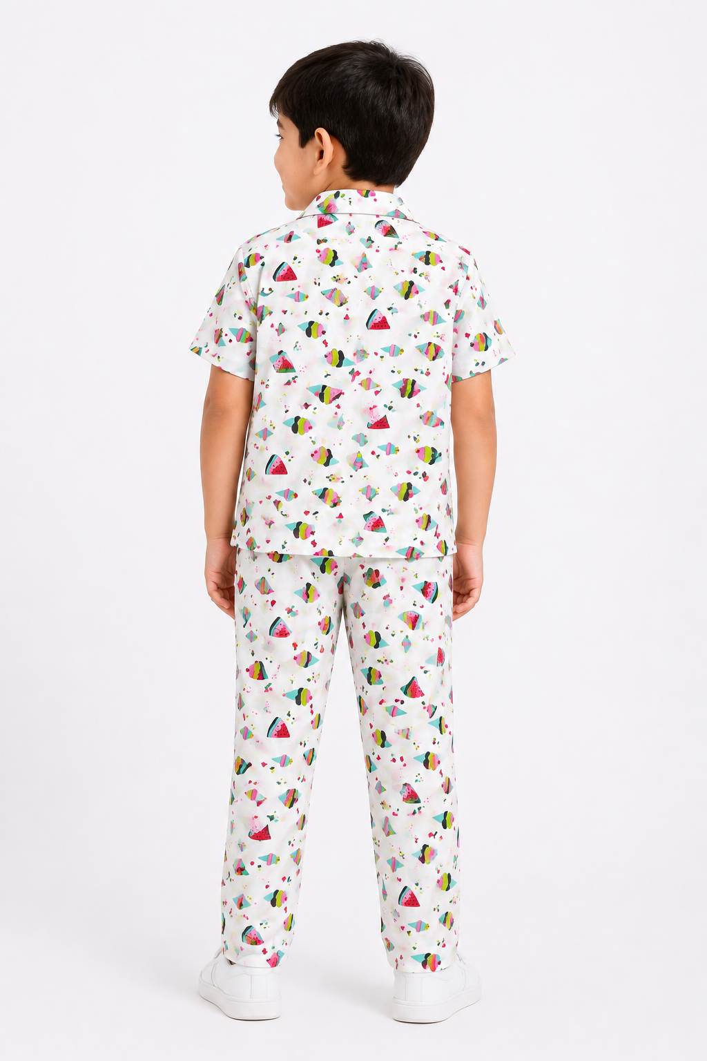 Kids Printed Shirt & Full-Length Pant Set – Watermelon & Ice Cream Print Co-Ord Set