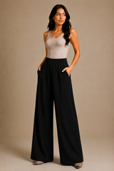 Women’s Korean Linen Wide-Leg Pants – Classic Black