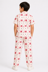 Kids Pink Elephant Print Co-Ord Set – Shirt & Pants