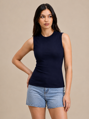 Girls’ Navy Blue Ribbed Sleeveless Top
