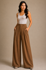 Women’s Korean Linen Wide-Leg Pants – Caramel Brown