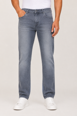 Classic Washed Cotton Denim Pants – Blue Grey