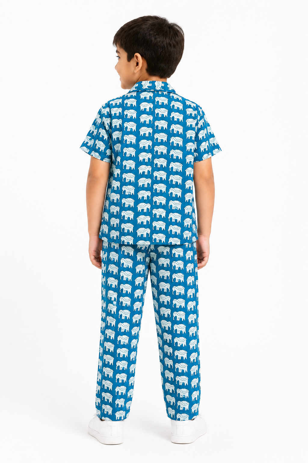 Kids Printed Shirt & Full Pants Set – Blue Animal Print Casual Co-Ord Set