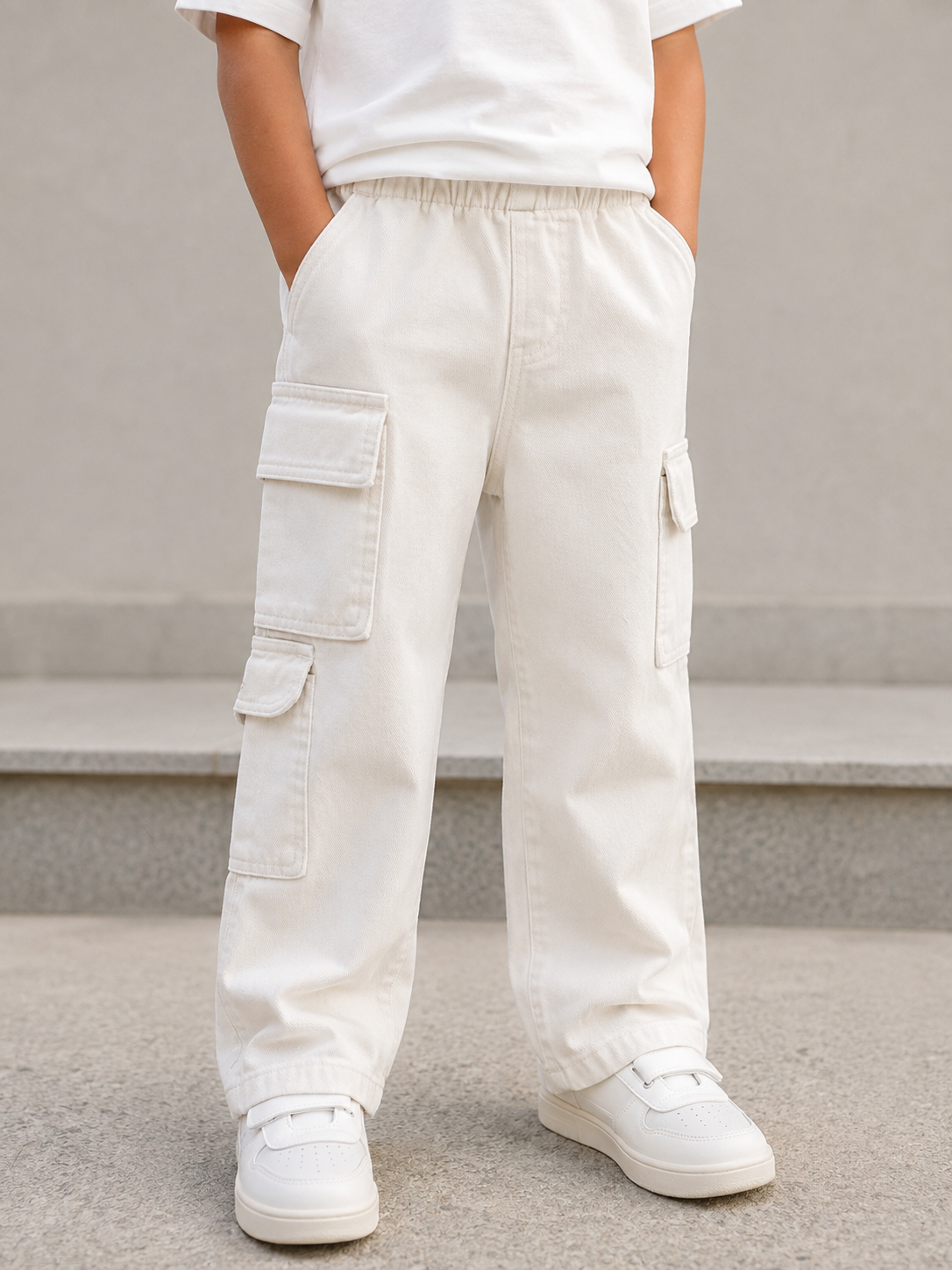 Kids’ Multi-Pocket Cargo Pants with Elastic Waist – Casual Utility Style
