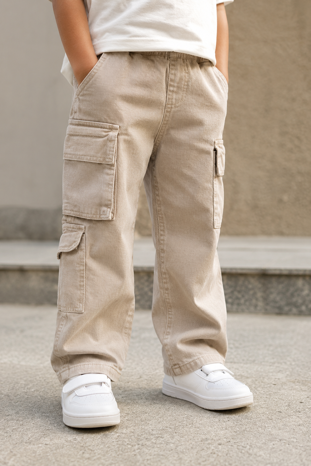 Kids’ Multi-Pocket Cargo Pants with Elastic Waist – Casual Utility Style