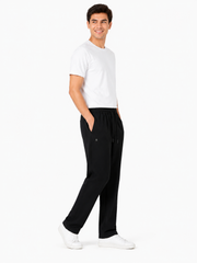 Men’s Black Linen Blend Straight-Leg Trousers