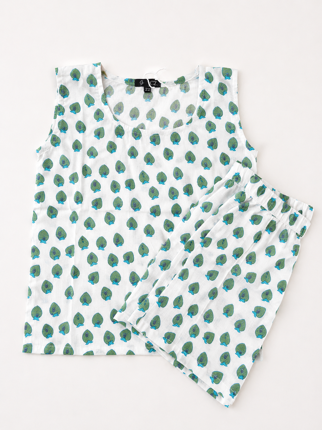 Kids Printed Sleeveless Top & Shorts Set – Green Fruit Print Casual Co-Ord Set