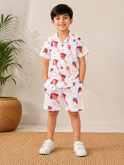 Kids’ Colorful Kite Print Shirt & Shorts Co-Ord Set