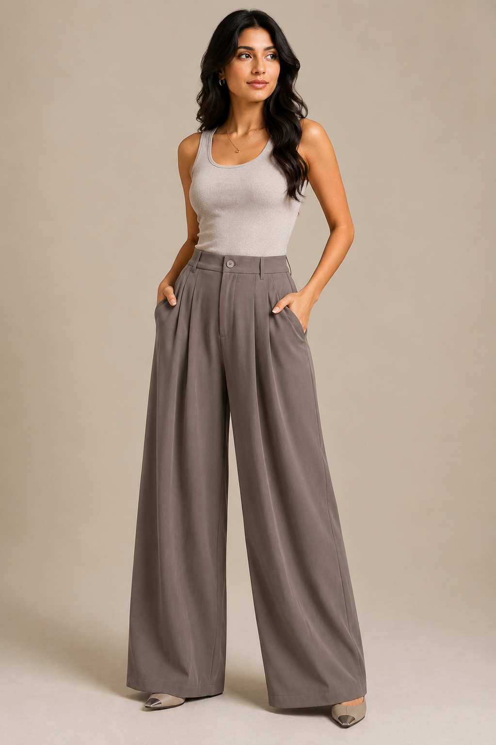 Women’s Elastic Korean Linen Pants – Taupe