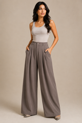 Women’s Elastic Korean Linen Pants – Taupe