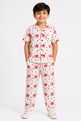 Kids Pink Elephant Print Co-Ord Set – Shirt & Pants