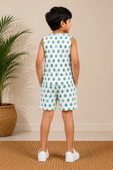 Kids Printed Sleeveless Top & Shorts Set – Green Fruit Print Casual Co-Ord Set