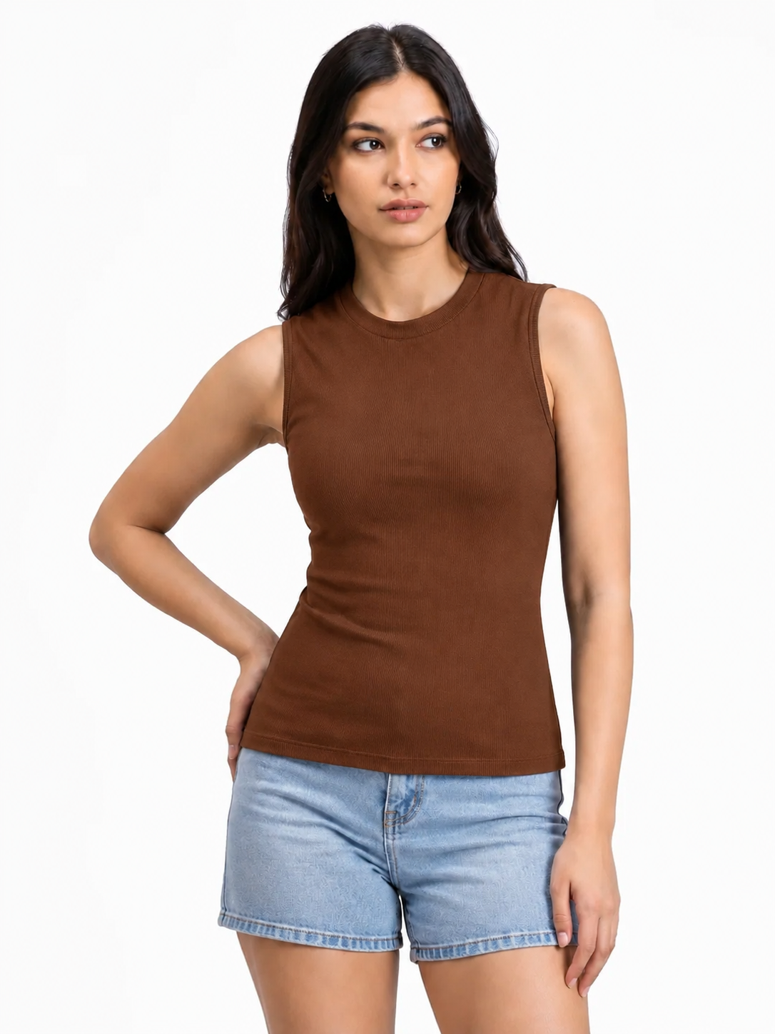 Girls’ Brown Ribbed Sleeveless Top