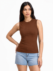 Girls’ Brown Ribbed Sleeveless Top
