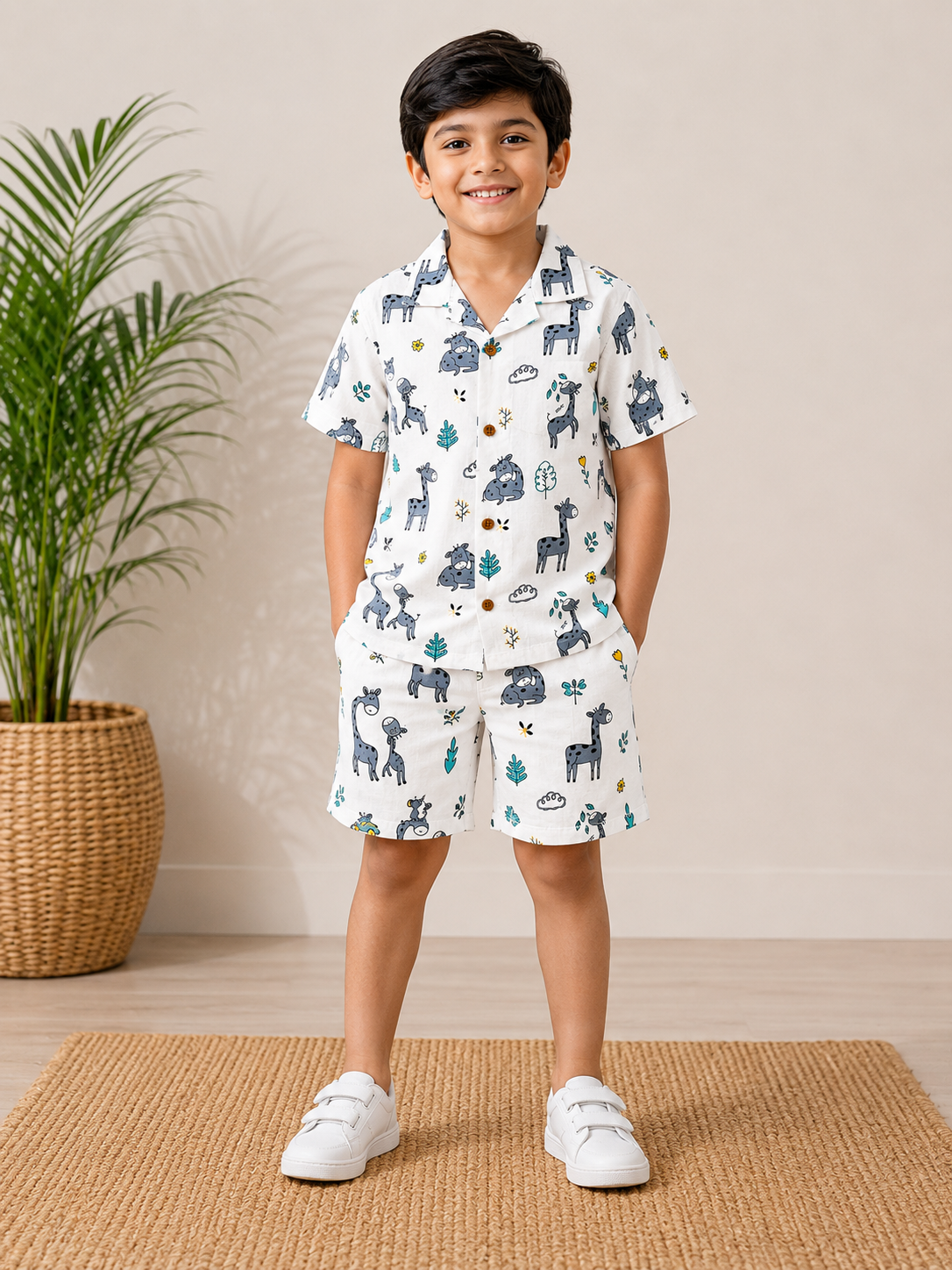 Kids Giraffe & Scooter Printed Co-Ord Set
