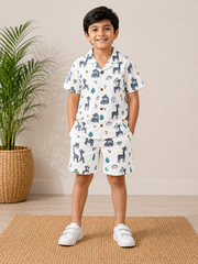 Kids Giraffe & Scooter Printed Co-Ord Set