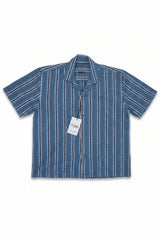 Men's Premium Blue Vertical Stripe Cuban Collar Shirt