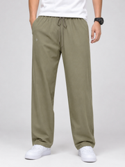 Men’s Beige Linen Blend Relaxed-Fit Trousers