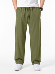 Men’s Olive Green Linen Blend Relaxed Trousers