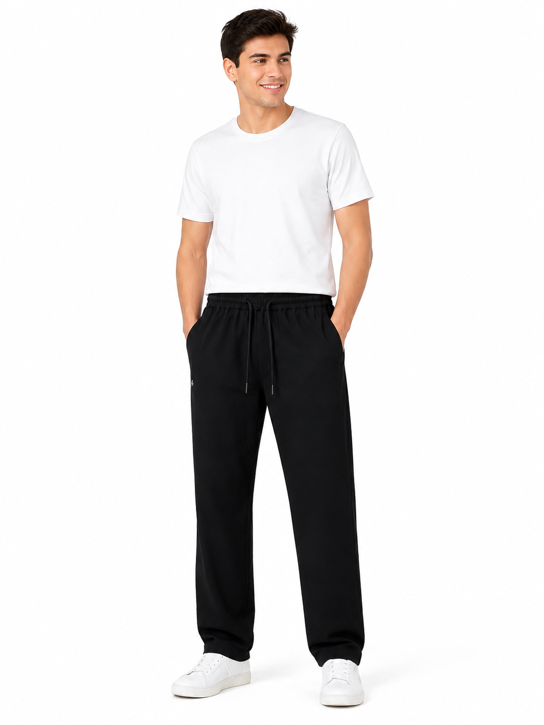 Men’s Black Linen Blend Straight-Leg Trousers