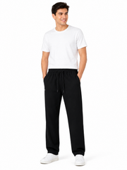 Men’s Black Linen Blend Straight-Leg Trousers