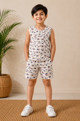 Kids Printed Top & Shorts Set – Floral Leaf Print Short-Sleeve Casual Co-Ord Set