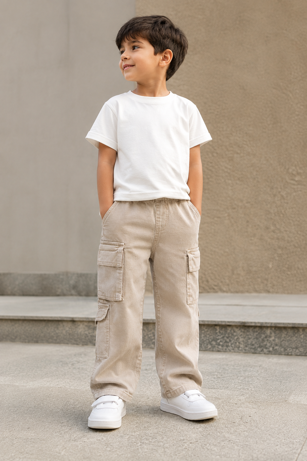 Kids’ Multi-Pocket Cargo Pants with Elastic Waist – Casual Utility Style