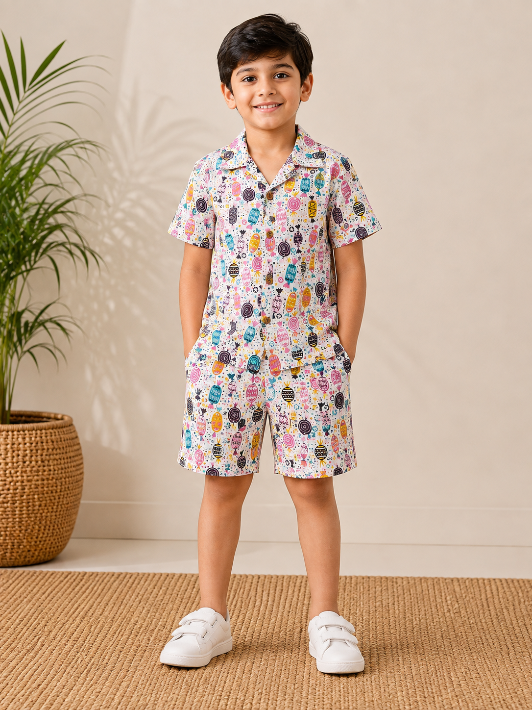 Kids’ Colorful Candy Print Shirt & Shorts Co-Ord Set