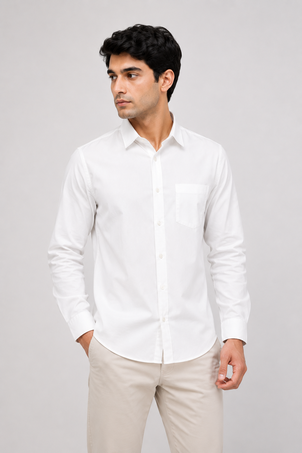 Men’s Classic White Utility Shirt – Full Sleeve Casual Button-Down Shirt