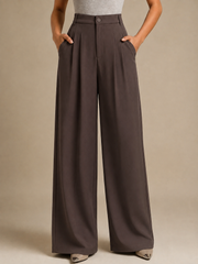 Women’s Korean Linen Wide-Leg Pants – Chocolate Brown
