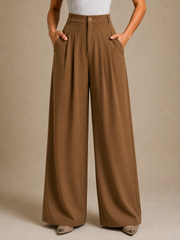 Women’s Korean Linen Wide-Leg Pants – Caramel Brown