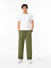 Men’s Olive Green Linen Blend Relaxed Trousers