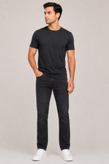 Classic Washed Cotton Denim Pants – Dark Grey