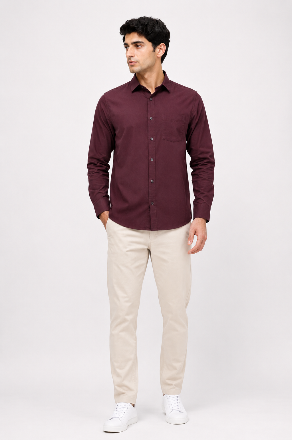 Men’s Premium Burgundy Utility Shirt – Full Sleeve Casual Button-Down Shirt