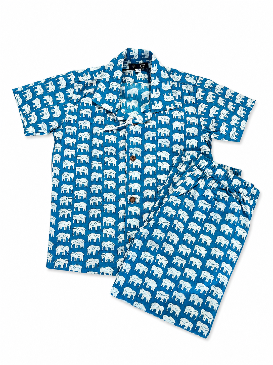 Kids Printed Shirt & Full Pants Set – Blue Animal Print Casual Co-Ord Set