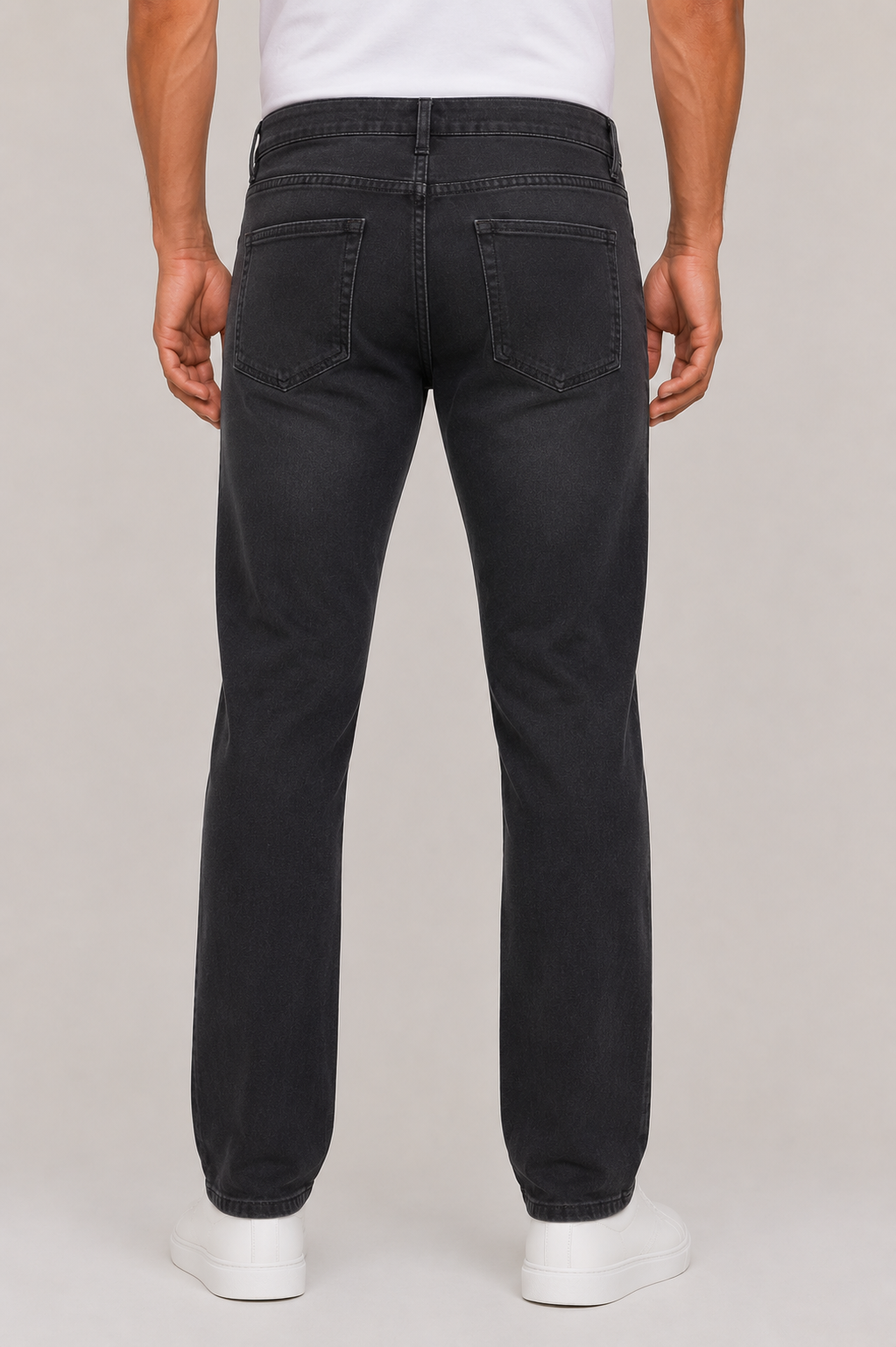 Classic Washed Cotton Denim Pants – Dark Grey
