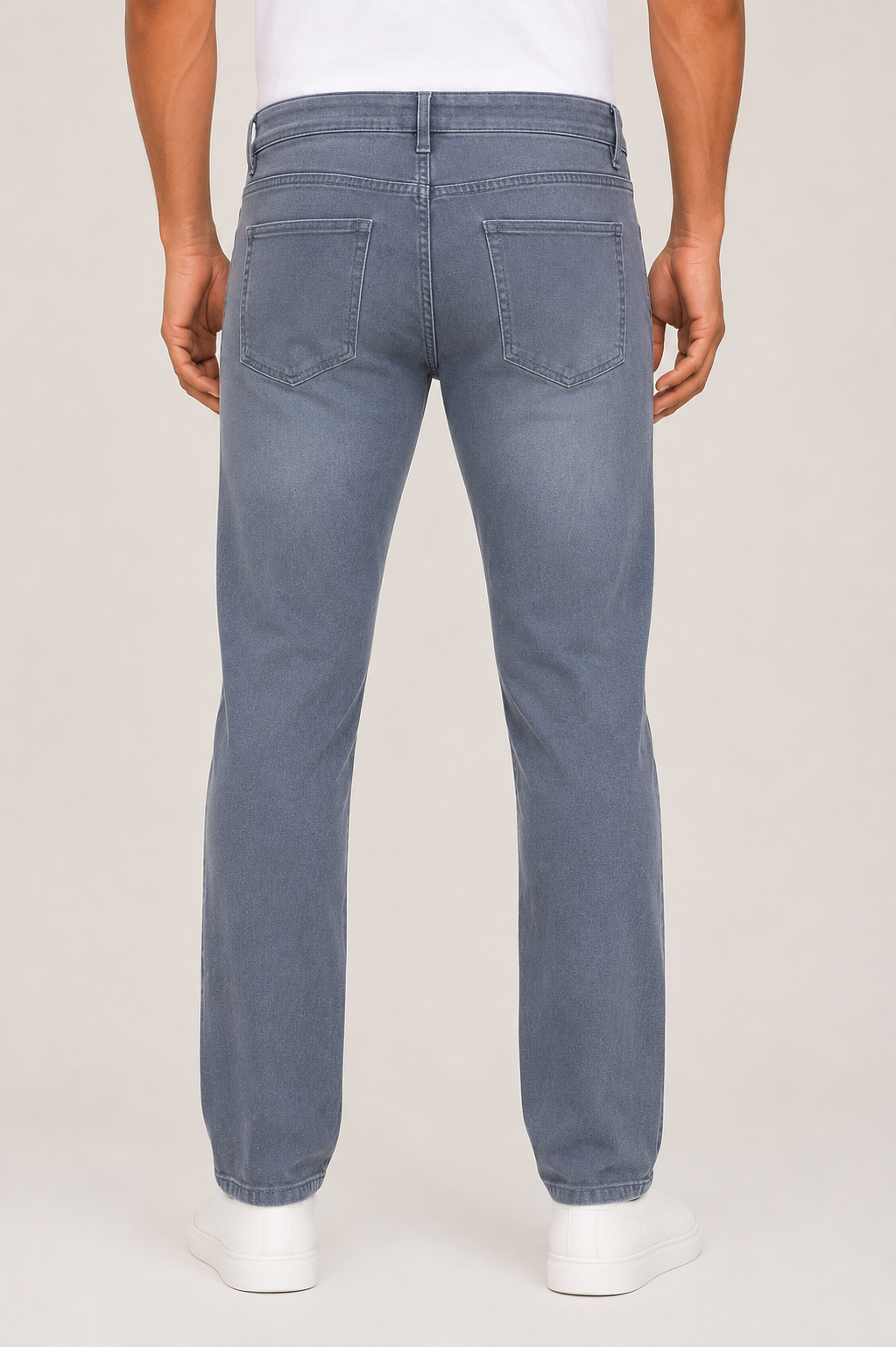 Classic Washed Cotton Denim Pants – Blue Grey