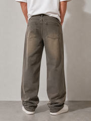Men’s Vintage Washed Brown Straight-Fit Denim Jeans