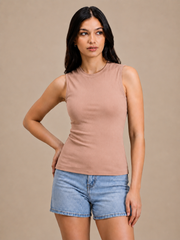 Girls’ Beige Ribbed Sleeveless Top