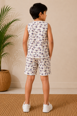 Kids Printed Top & Shorts Set – Floral Leaf Print Short-Sleeve Casual Co-Ord Set