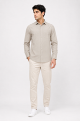 Men’s Solid Beige Full-Sleeve Casual Shirt