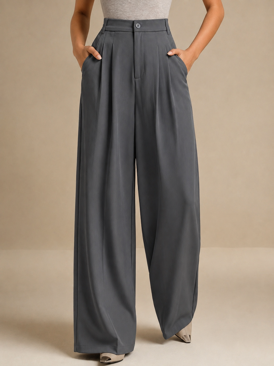 Women’s Korean Linen Blend Pleated Wide-Leg Pants