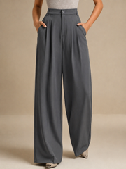 Women’s Korean Linen Blend Pleated Wide-Leg Pants