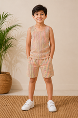 Kids Printed Sleeveless Top & Shorts Set – Multicolor Striped Casual Co-Ord Set