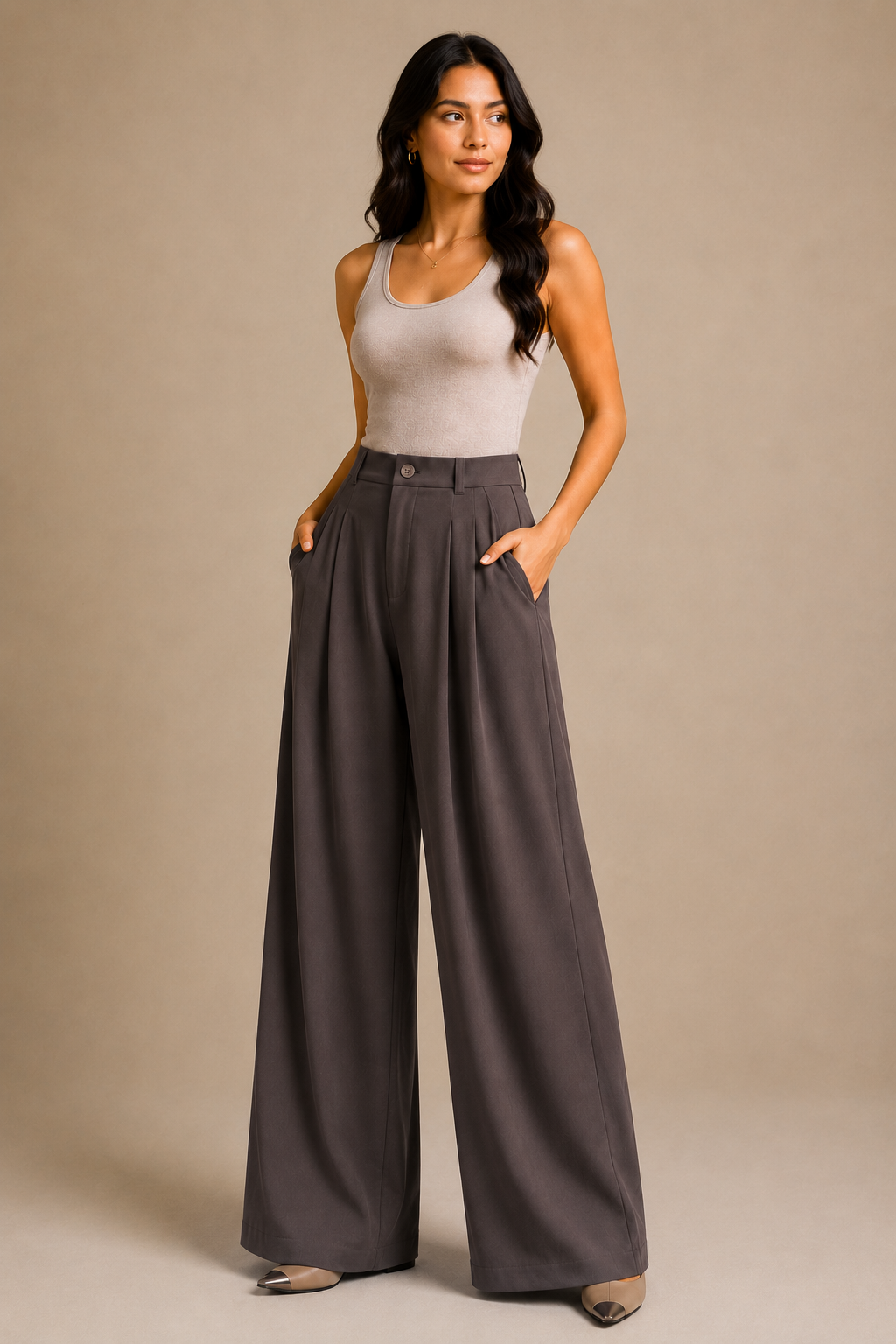 Women’s Korean Linen Wide-Leg Pants – Dark Mocha Brown