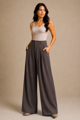 Women’s Korean Linen Wide-Leg Pants – Dark Mocha Brown