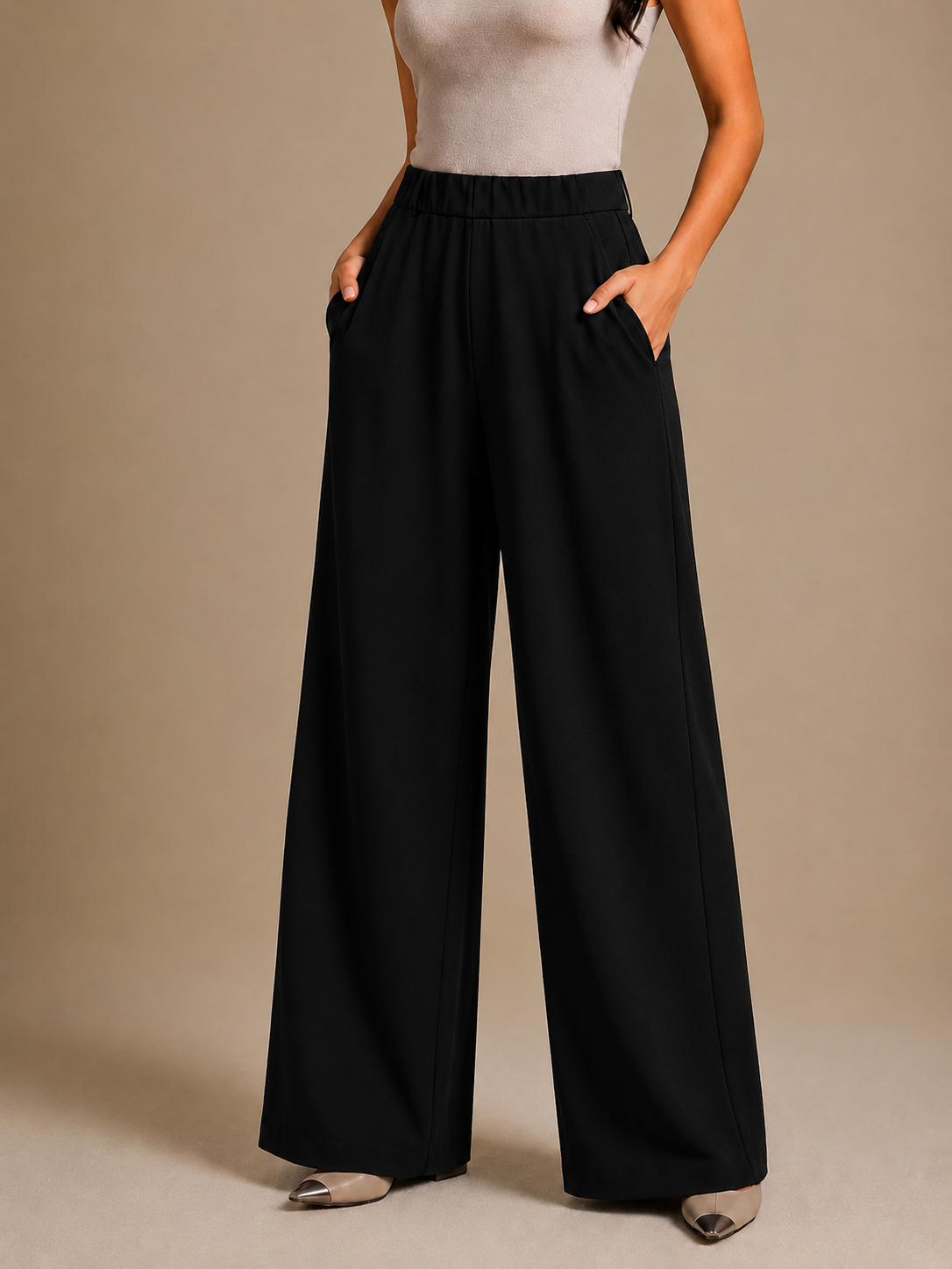 Women’s Korean Linen Wide-Leg Pants – Classic Black