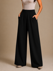 Women’s Korean Linen Wide-Leg Pants – Classic Black