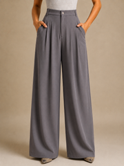 Women’s Korean Wide-Leg Pleated Pants – Grey