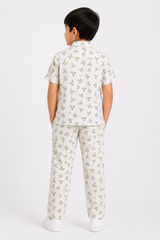 Kids Printed Shirt & Full Pants Set – White Butterfly Print Co-Ord Set